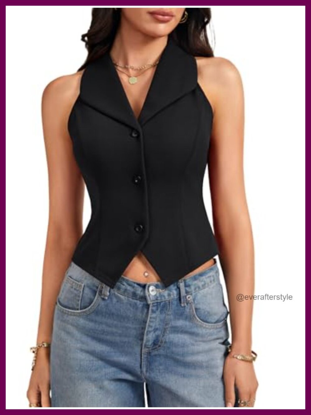 Collared V-Neck Button Down Cropped Vest Top Sleeveless